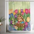 thumbnail image 5 of Easter Rabbit Eggs Small Stall Shower Curtain, Waterproof Shower Curtains for Bathroom, Spring Tulips Floral Green Leaves Pastoral Washable Fabric Bath Curtain for Bathtub with Hooks 36x72 Inches, 5 of 9