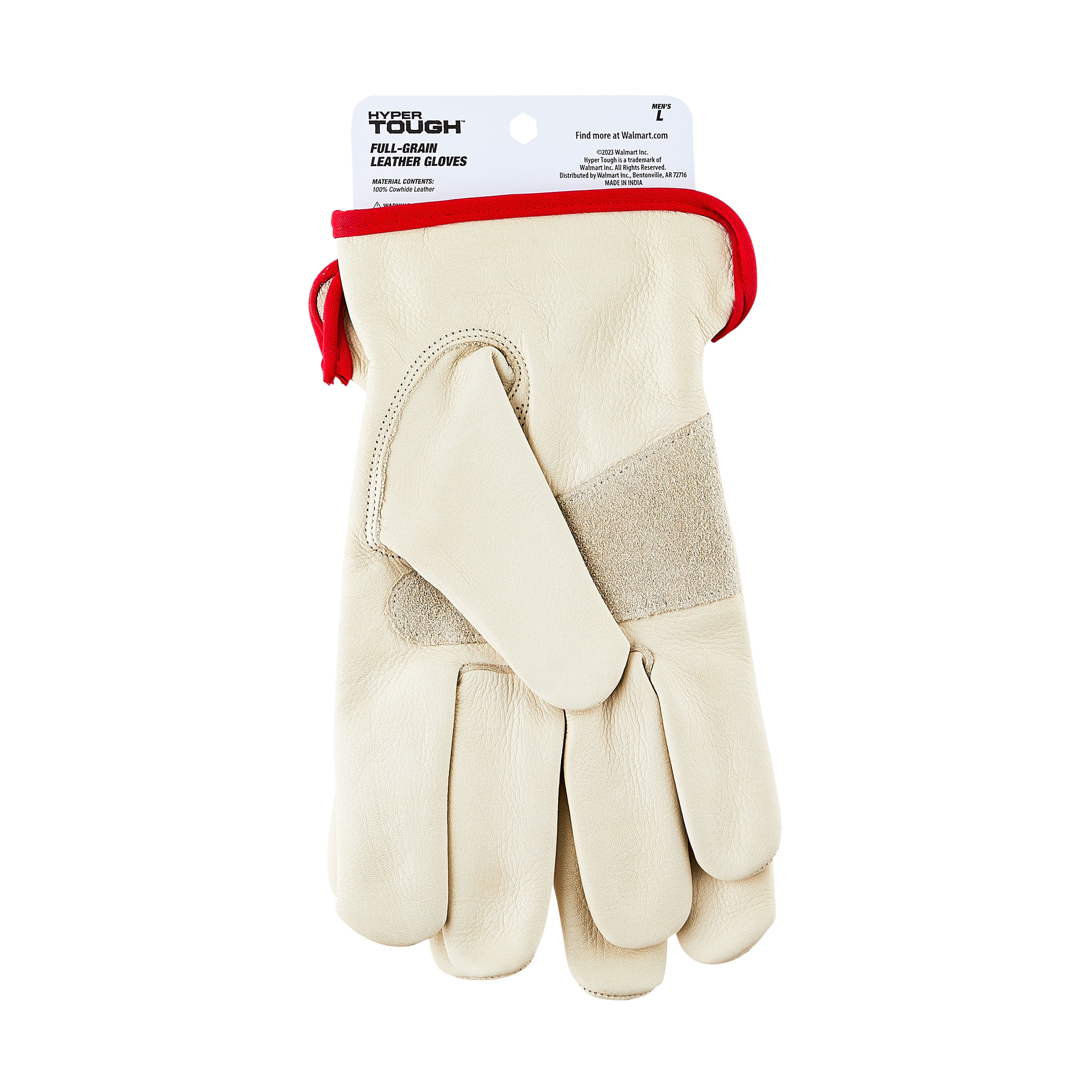 Hyper Tough Leather Work Gloves, Cowhide Leather, Beige, Medium (HT1250M)