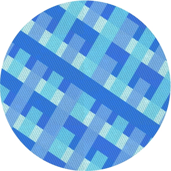 Ahgly Company Indoor Round Patterned Neon Blue Area Rugs, 7' Round
