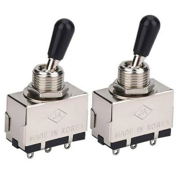 2Pc Guitar 3 Way Toggle Switch, Metal Enclosed 3 Way Switch with Black Tip Knob Replacement Part for Lp Style