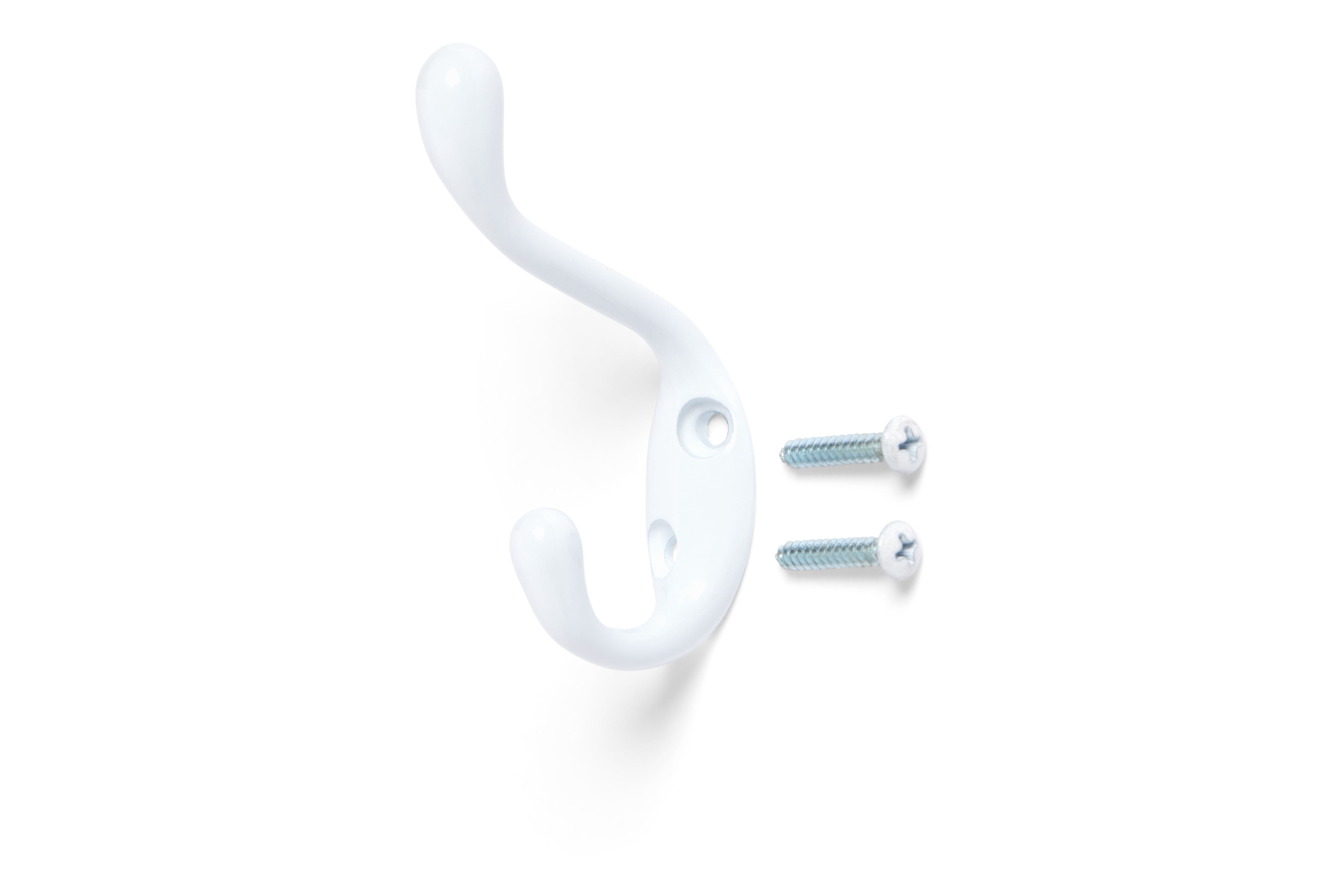 (2 pack) Mainstays, Double Hook White Metal Hook for Hanging Towels and Coats, 10 lbs Capacity, 1 ct
