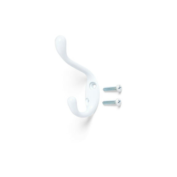 Mainstays, Double Hook White Metal Hook for Hanging Towels and Coats, 10 lbs Capacity, 1 ct