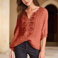 thumbnail image 6 of 3/4 Length Sleeve Womens Tops Spring Summer Casual Cotton Linen Lightweight V Neck Embroidered T Shirts Blouse, 6 of 7