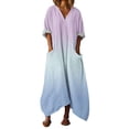 thumbnail image 2 of Mifsaly Flowy Dresses for Women 3/4 Sleeve V Neck Maxi Kaftan Dress Comfy Daily Wear Oversized Loose Summer Sundress with Pockets XL, 2 of 7