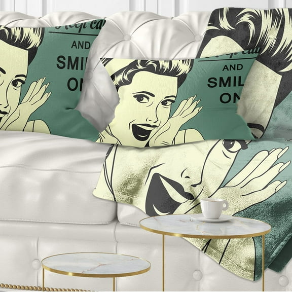 Designart Pop Art Retro Woman - Abstract Portrait Throw Pillow - 12x20