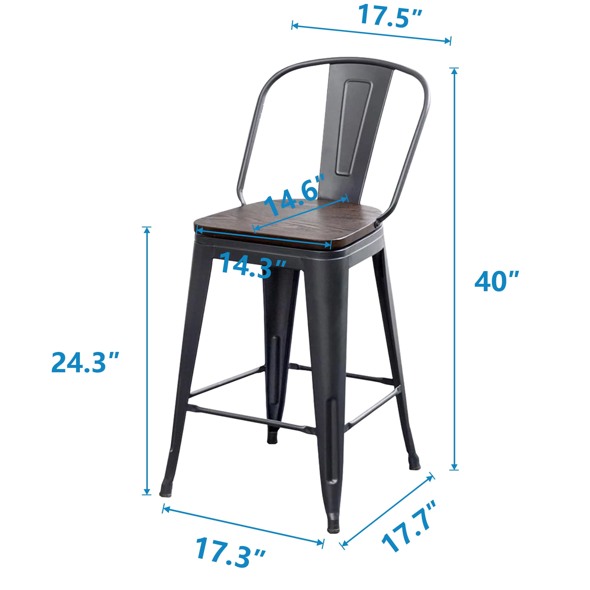 Andeworld High Back Removable Back Bar Stool, Black (Set of 4)