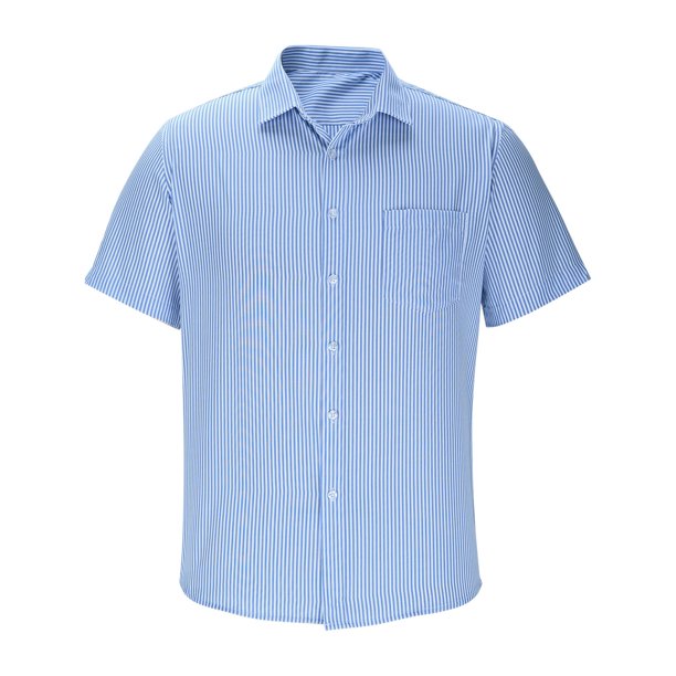 Blusa y camisa de manga corta con cuello vuelto para hombre, camisa informal de negocios con solapa y bolsillo de manga corta a rayas para hombre, blusa para hombre