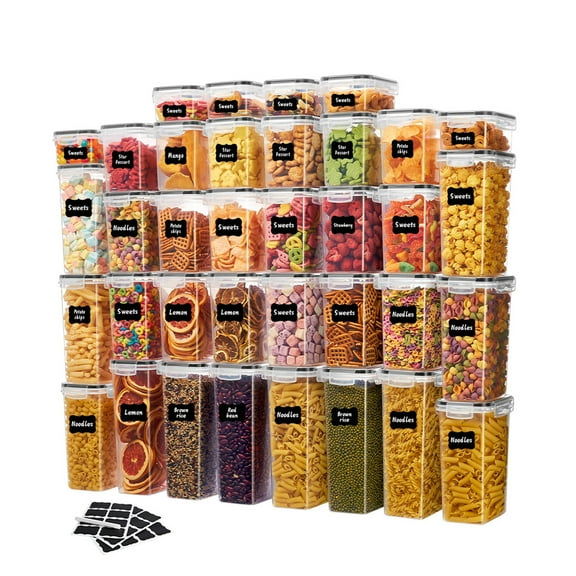 Asnews 36PCS Airtight Food Storage Containers with Lids, Plastic Kitchen and Pantry Organization Canisters