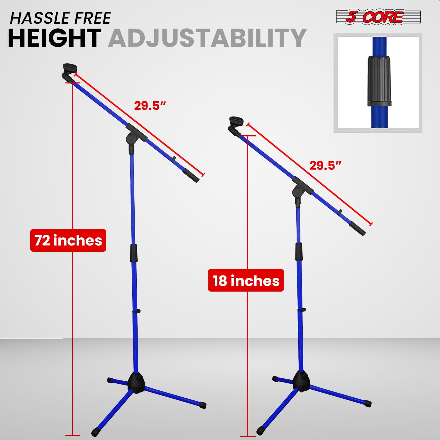 Adjustable Tripod Mic Stand with Boom Arm - 18" to 72" Height, Heavy Duty 4.5lb Capacity, Folding Portable Design for Studio/Stage (4-Piece Kit)