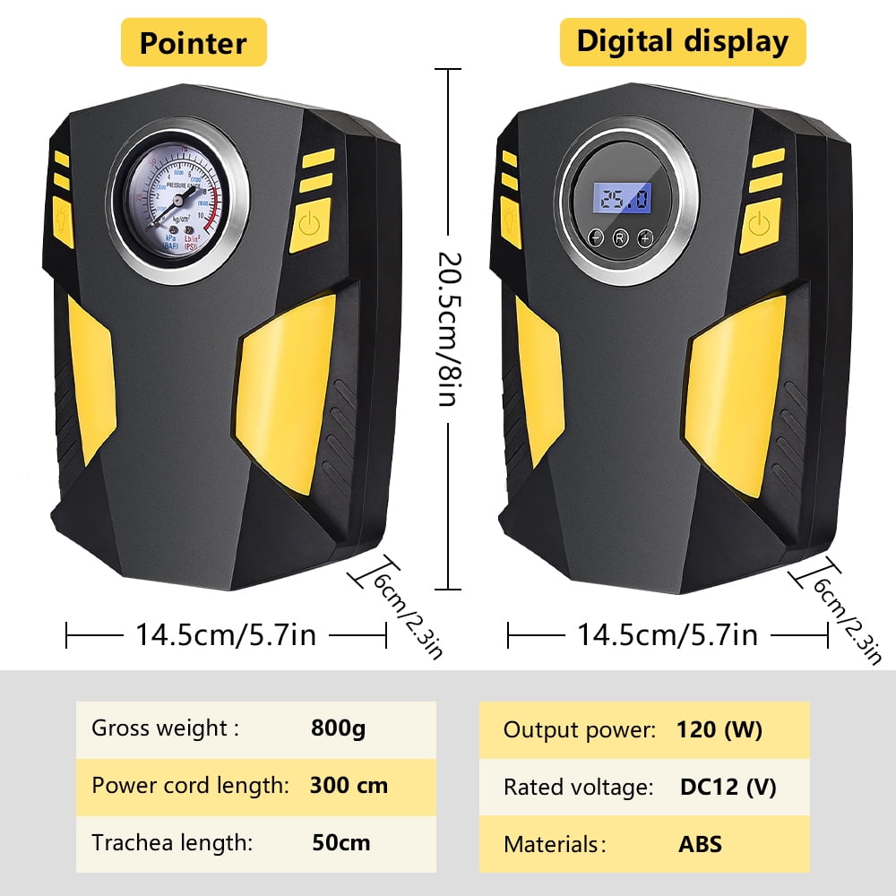 Tire Inflator,Kepeak Portable Air Compressor with 3 Nozzle Adaptors and LED Light,12V DC 150 PSI, for Car Tires and Other Inflatables, Pointer Pressure Gauge