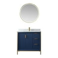 thumbnail image 3 of Vinnova Granada 36" White Faux Stone Top Single Vanity in Royal Blue w/ Mirror, 3 of 10