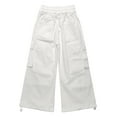 thumbnail image 2 of KIDSCOOL SPACE 6-Pocket Girls Wide-leg Denim Pants, 5-14T Ribbed Waist with D-ring Loops & String Cargo Jeans,White,5-6 Years, 2 of 6
