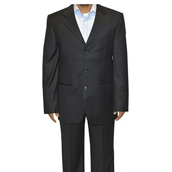 Royal Cult Mens Wool 3 Button Fashion Slim Fit Suit - Made in Italy Black US 42(EU 52)