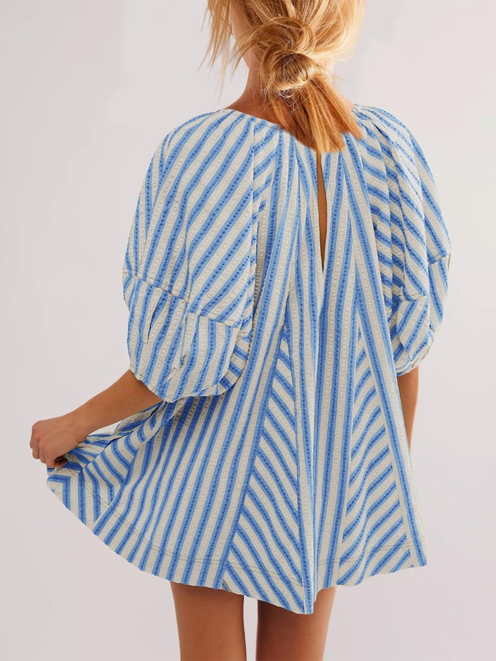 Womens Oversized Striped Romper Dress Shorts Jumpsuit Beach Vacation Clothes with Pockets