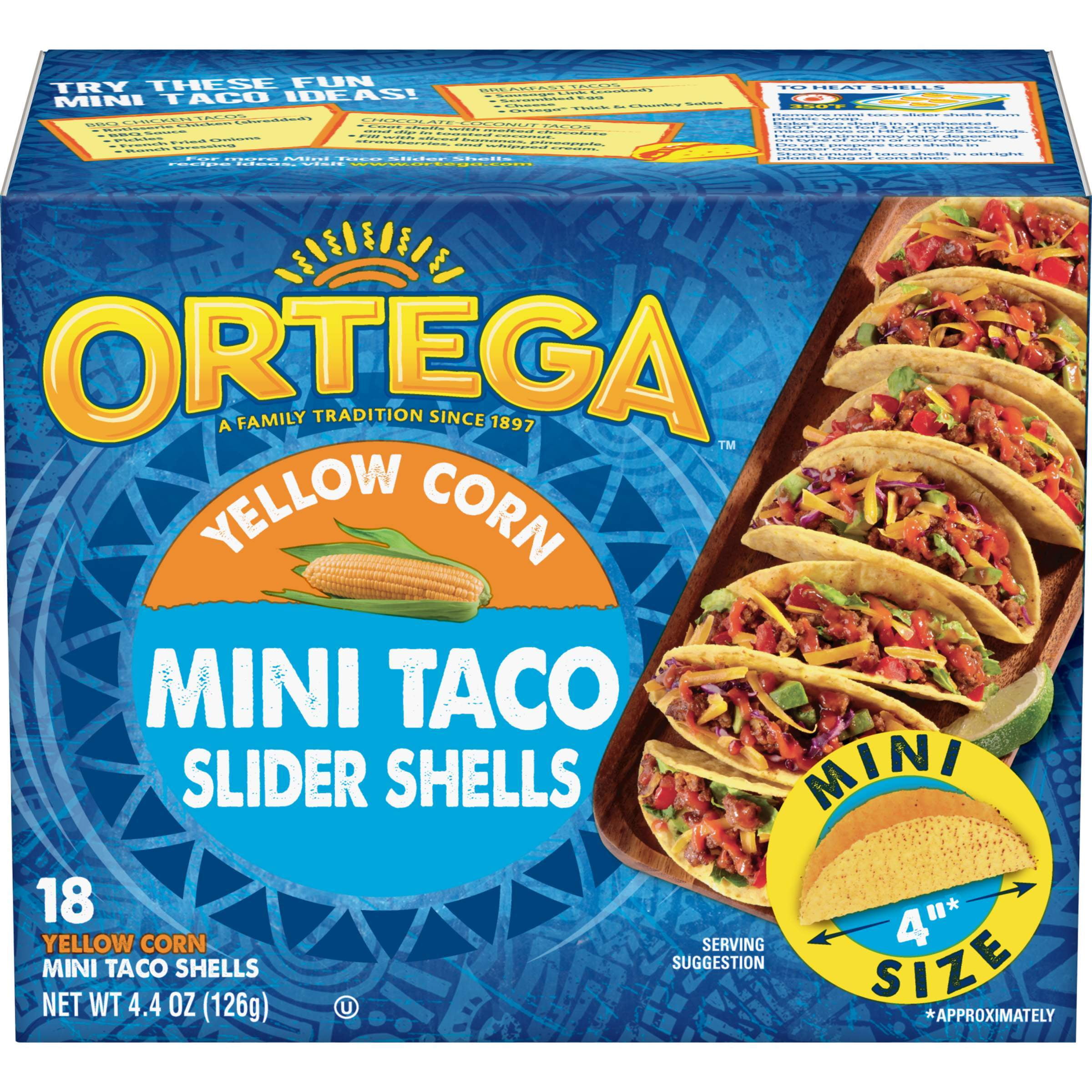 Ortega Mini Yellow Corn Taco Shells, Kosher, 18 count, 4.4 OZ Box