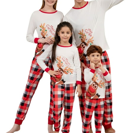 

JBEELATE Matching Family Christmas Pajamas Set Elk Print Plaid Xmas PJs Loungewear Sleepwear for Women Men Kids