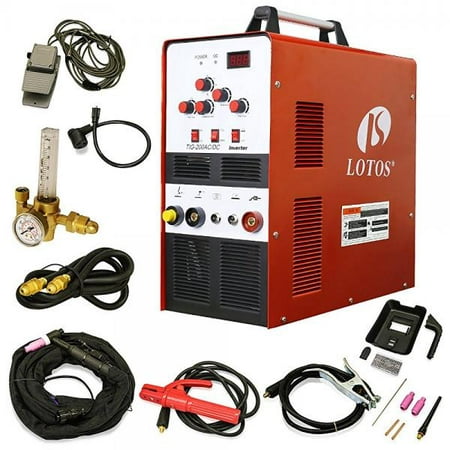 lotos tig200acdc 200a ac/dc aluminum tig welder with dc stick/arc welder, square wave inverter with foot pedal and argon regulator 110/220v dual voltage