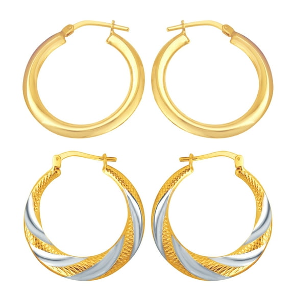 Brilliance Fine Jewelry Women's 14K Gold Plated Sterling Silver 2 Tone Twisted Hoops Earrings Set