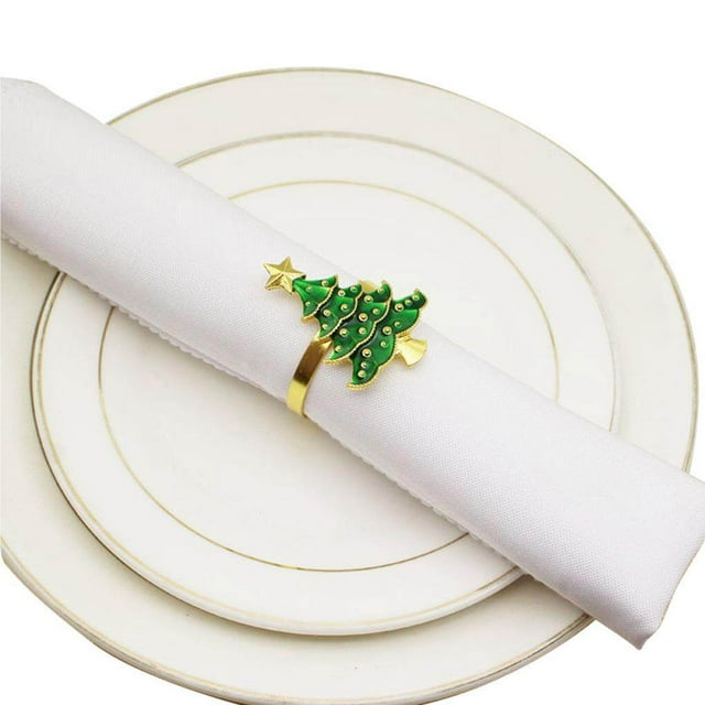 kurtrusly 6Pcs Christmas Napkin Rings Holders Christmas Tree Napkin Rings Holiday Wedding Thanksgiving Dinner Parties Home Table Decoration