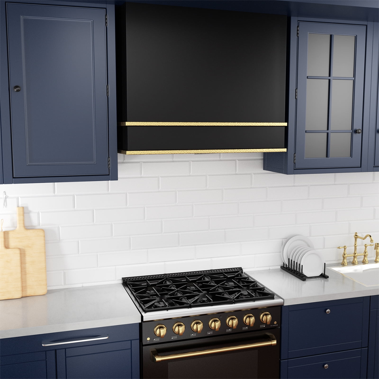 Akicon Range Hood 36 Inch, Ultra Quite Stainless Steel Ducted Kitchen Hood, Wall Mount Square Vent Hood with LED Light and Dishwasher-Safe Filters, 3 Speeds, 600 CFM (AK-HS36HB-JBG)