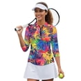 thumbnail image 3 of Binienty Colorful Tropical Leaf Women Sport Shirts 3/4 Sleeve Sport Shirts Soft and Comfortable Quarter Zip Lightweight with Collar Shirt Fit Plain Suitable for Tennis Enthusiasts, 3 of 7