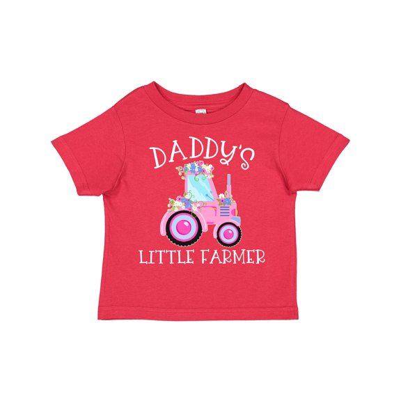 Inktastic Daddy's Little Farmer Pink Tractor and Flowers Boys or Girls Toddler T-Shirt