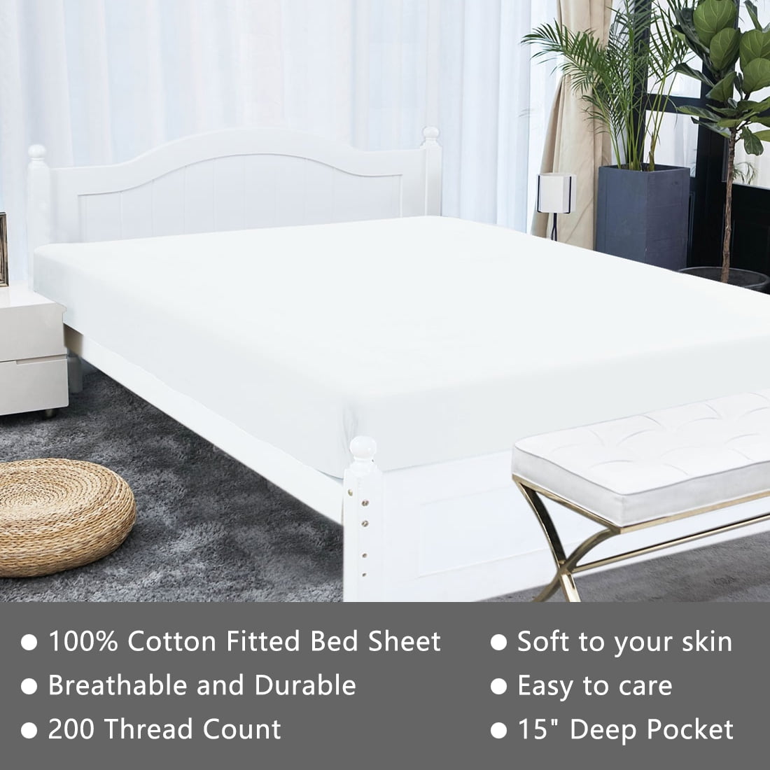 100 Soft Cotton 15" Deep Pocket Bed Mattress Fitted Sheet Walmart