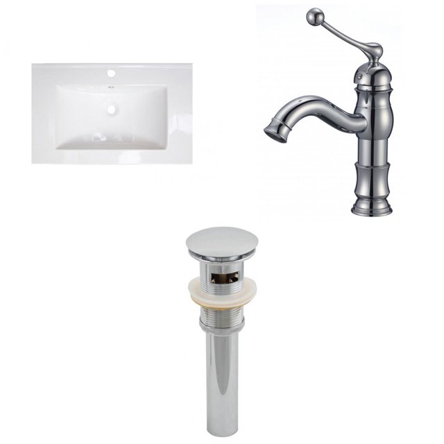 American Imaginations 23.75-in. W 1 Hole Ceramic Top Set In White Color - Overflow Drain Incl. AI-16683