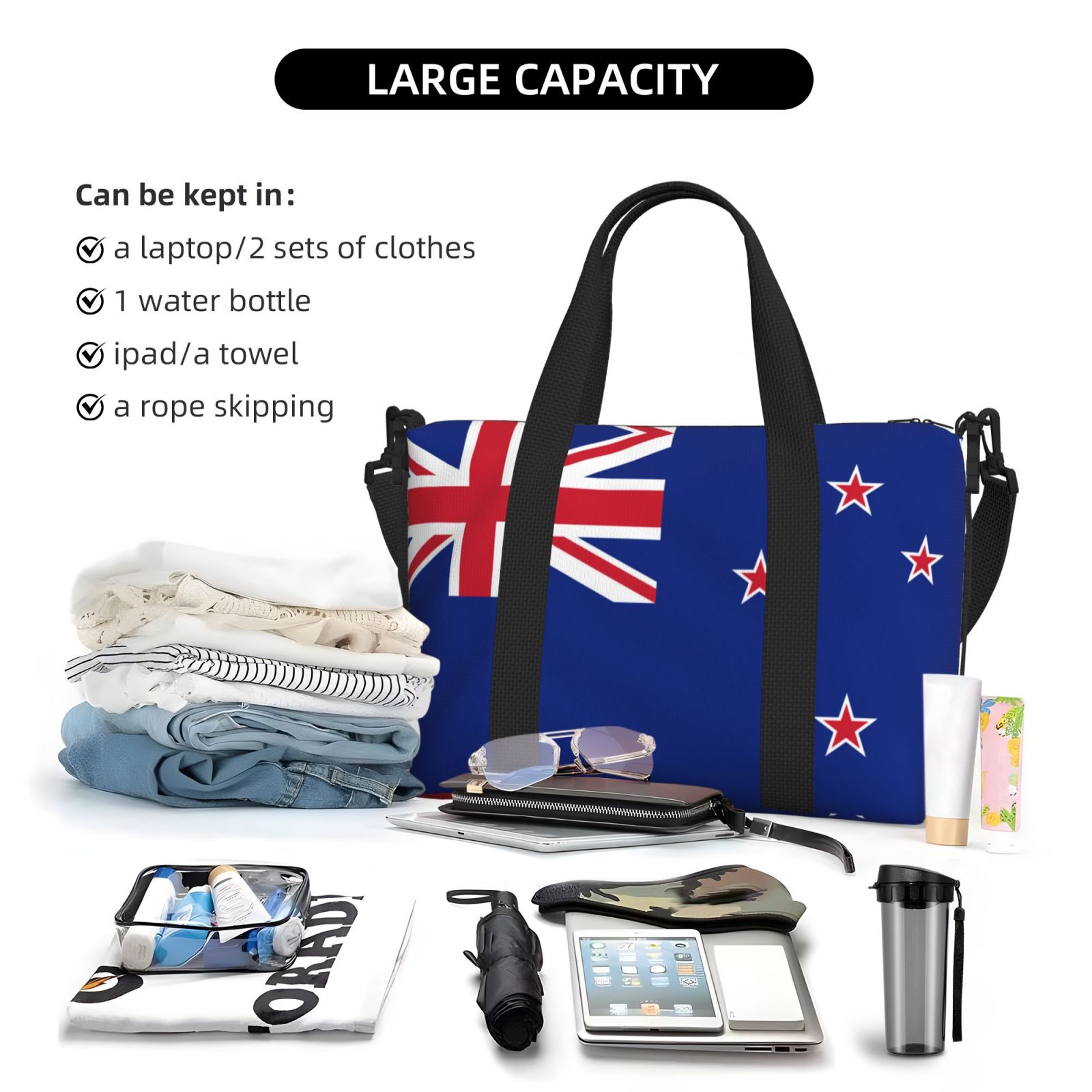 Travel Duffel Bag Flag Of New-Zealand Sports Tote Gym Bag Shoulder Weekender Overnight Bag For Women Men
