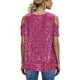 thumbnail image 7 of Busydd Womens T Shirts Trendy Short Sleeve off the Shoulder Sequin Tops for Women Casual Loose Comfy Solid Color Round Neck Womens Tops XL, 7 of 7