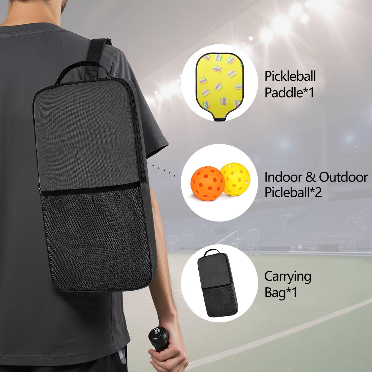 Pickleball Paddles Set Of 1, Fiberglass Surface, Sweet Candy Print, 1 Paddle, 2 Balls & Bag