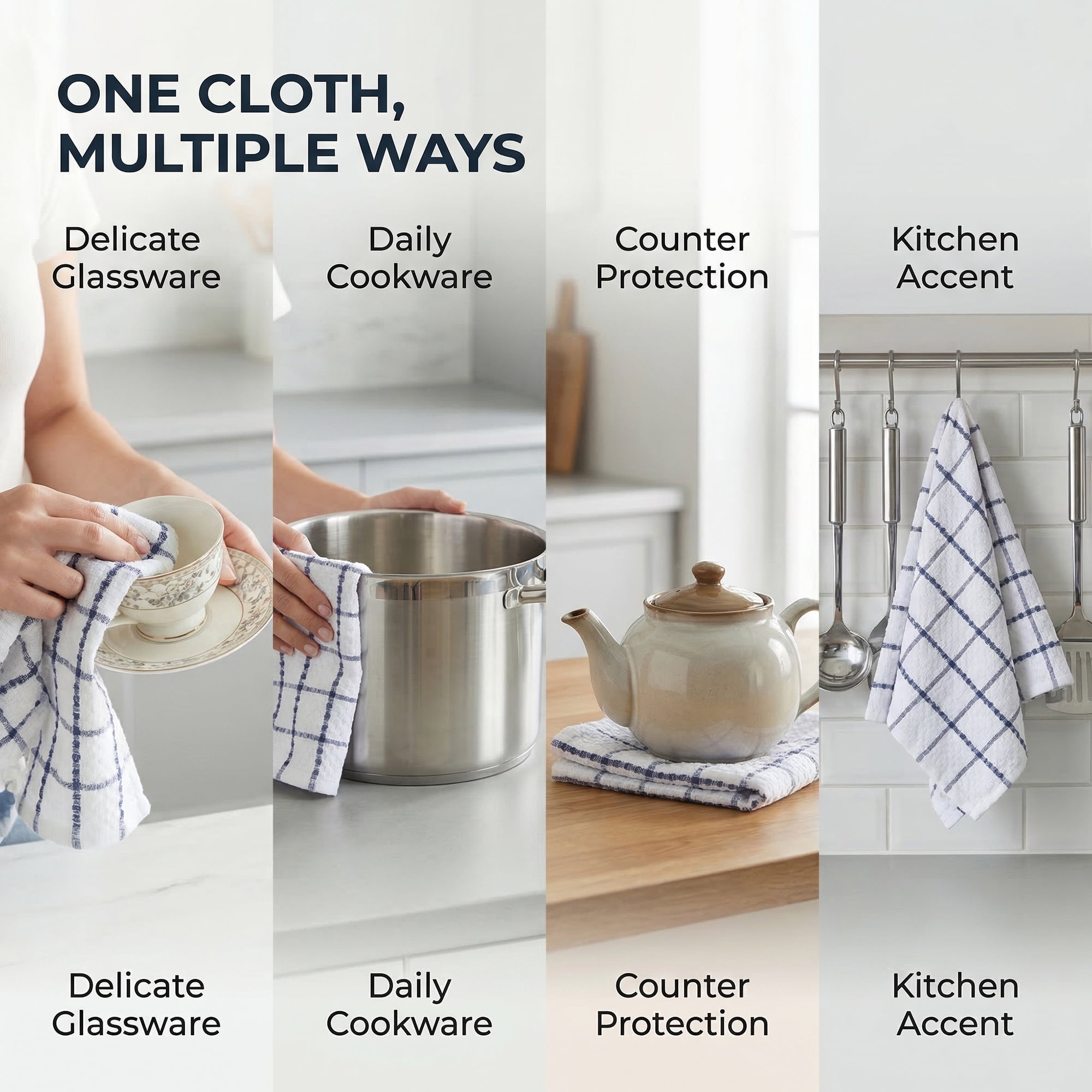 Unique Bargains 4 Pack Kitchen Towels Plaid 100% Cotton Quick Dry Blue/Green 25" x 15"