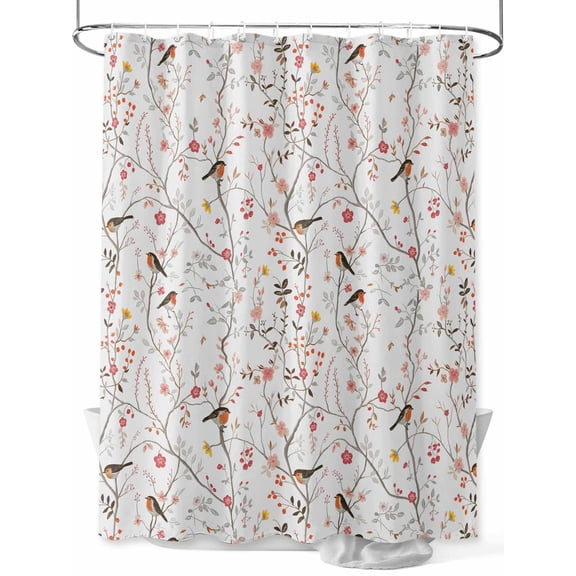 Fsddascl Flowers Birds Shower Curtain Set - Extra Long 72" x 96" Washable Bathtub Curtain with 12 Hooks, Spring Botanical Floral Tree Branches Waterproof Fabric Stall Shower Curtains for Bathroom