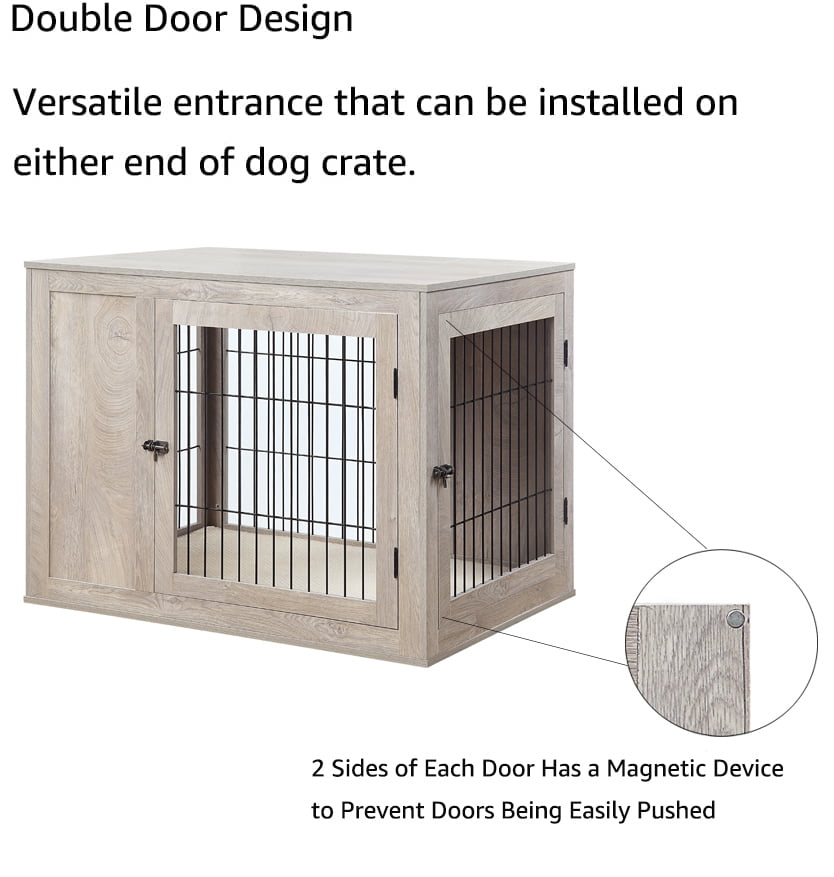 Unipaws Dog Crate Furniture Style,Wooden Wire Dog Kennel with Cushion, Large