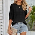 thumbnail image 4 of Mittory Women's Casual Short Sleeve Loose Tunic Tops Lightweight Crochet Knit Summer Sweaters Blouses, 4 of 5