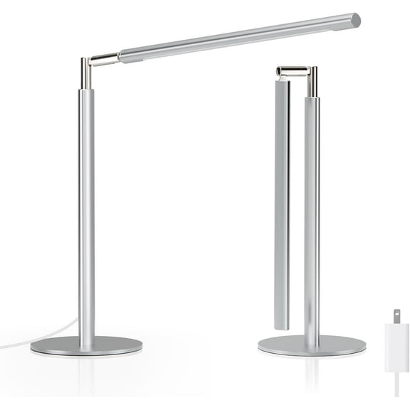 Metal Desk Lamp for Home Office - Foldable LED Table Lamp for Reading, 4 Color & 6 Brightness, 15W Dimmable Desk Light with Flexible Arm, Eye-Caring Desktop Lamp for College Dorm, Silver