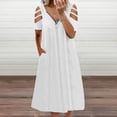 thumbnail image 2 of Robe Décontractée pour Femme à Col en V, Manches Courtes, Fermeture Éclair, Poche, Unie, Ample, 2 of 9