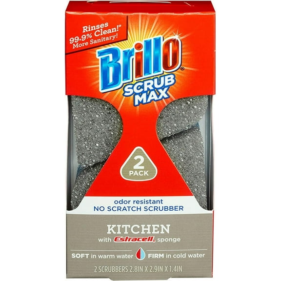 Brillo Scrub Max Heat Activated Sponges, Strong & Long Lasting, Innovative Technology, 2 Count 2 Count Pack of 1, Kitchen