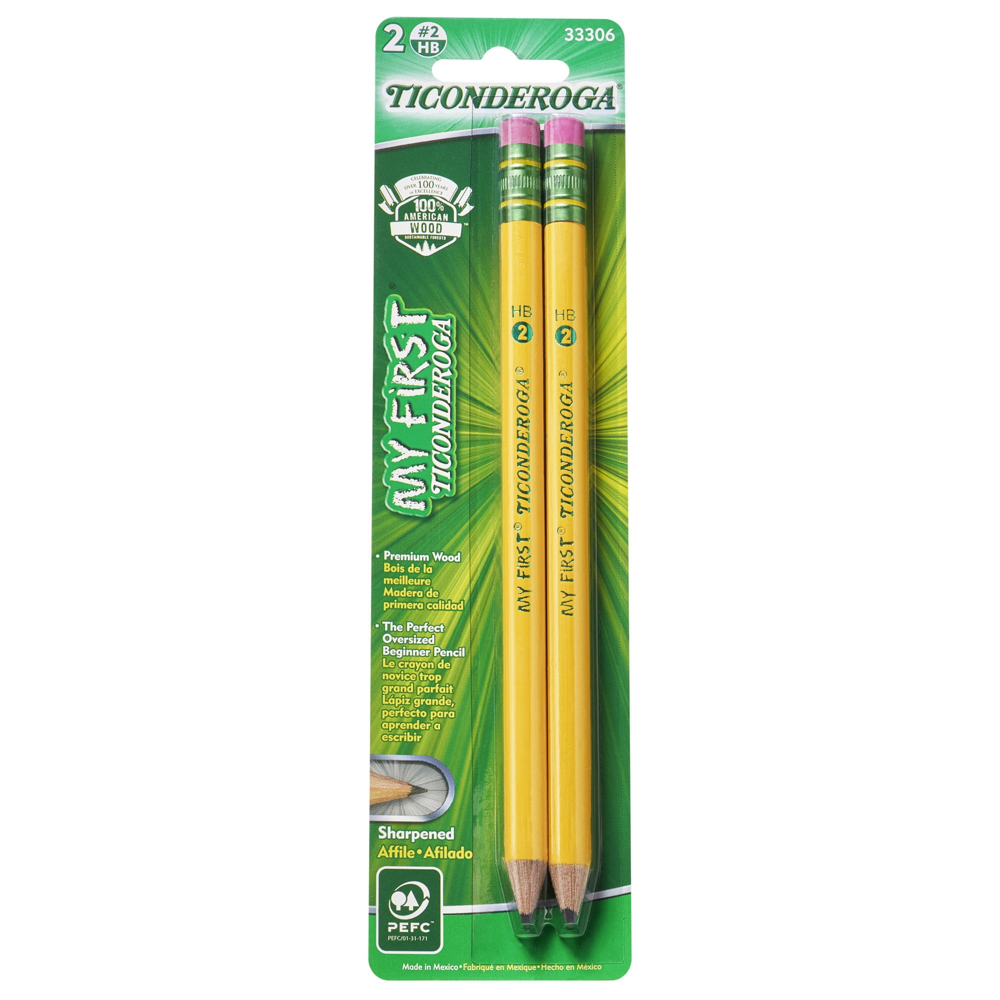 My First Pencils Wood-Cased #2 HB Soft Yellow 2-Pack Pre-Sharpened with Eraser 