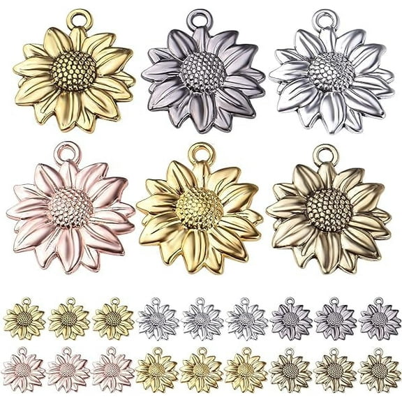 Aylifu 60pcs 6 Colors Sunflower Charms Alloy Vintage Flower Pendants Jewelry Making Accessories for DIY Earrings Necklace Bracelet Crafts Supplies, 21 mm x 19 mm x 2.3 mm