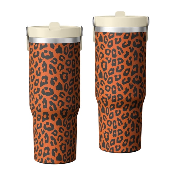 Leopard Print 30oz Handheld Travel Tumbler with Handle – Double Wall Stainless Steel Insulated Cup, Flip Straw Lid, Leak-Proof & BPA-Free for Hot and Cold Drinks – Durable Coffee & Juice Mug