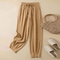 thumbnail image 6 of LEAVINGSUO Cotton Linen Pants for Womens Color Loose Casual And Linen Drawstring With Pockets Trousers Khaki XXXL, 6 of 9
