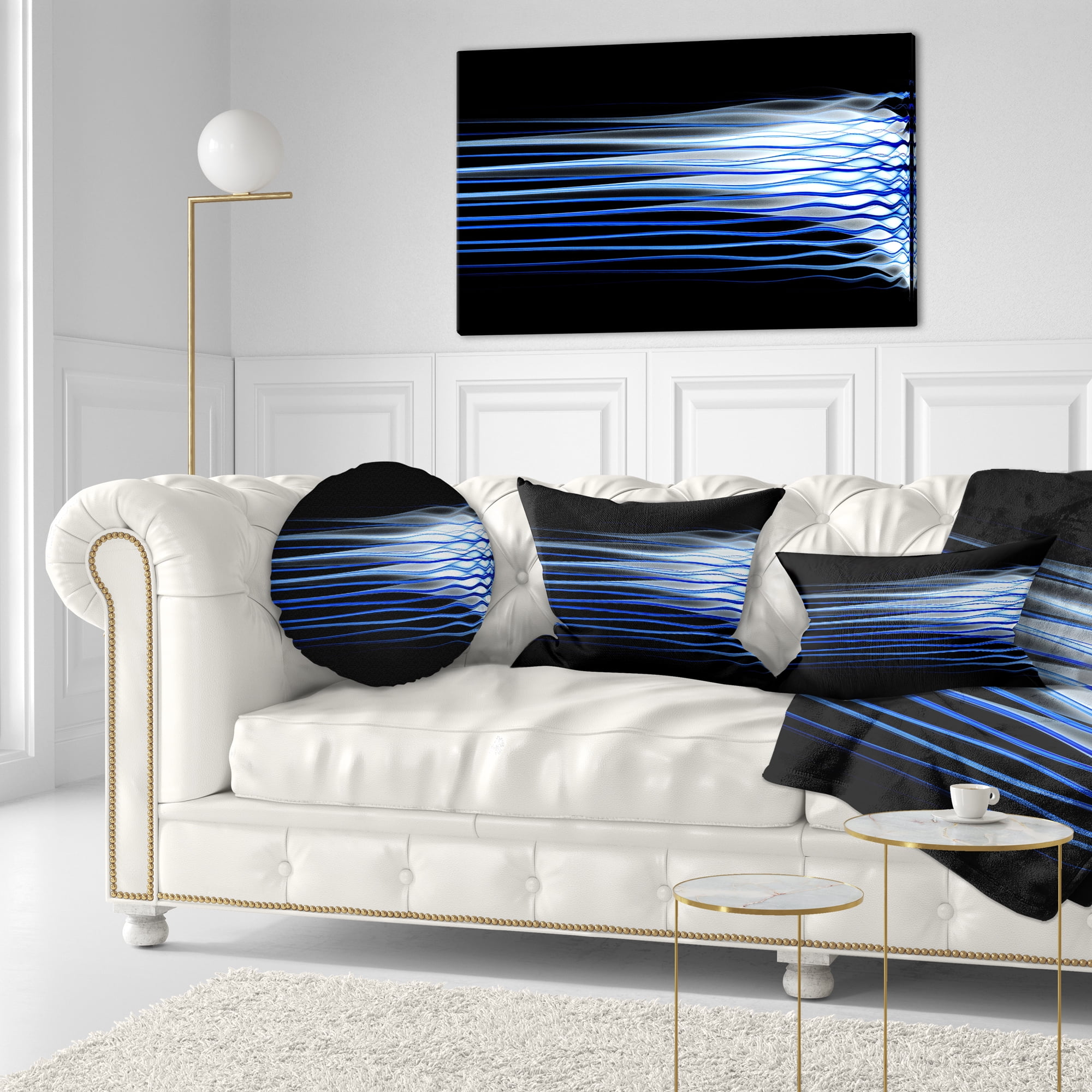 Designart Dark Blue Fractal Waves - Abstract Throw Pillow - 12x20