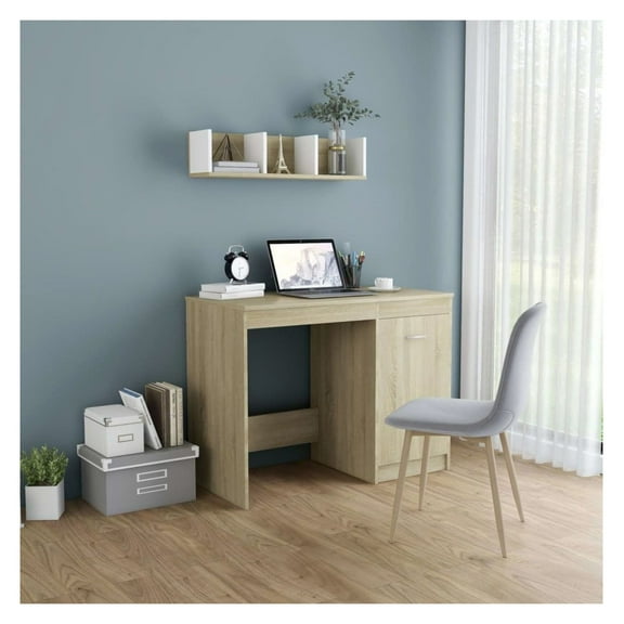 Sonoma Oak Desk 39.4", Engineered Wood Writing Desk with Cabinet, Modern Study Table for Home Office Brown