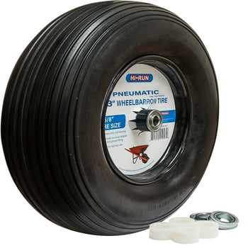 13 Inch Pneumatic Wheelbarrow Tire Assembly (Rib Pattern), with Universal Bearing Kit and Greases fitting