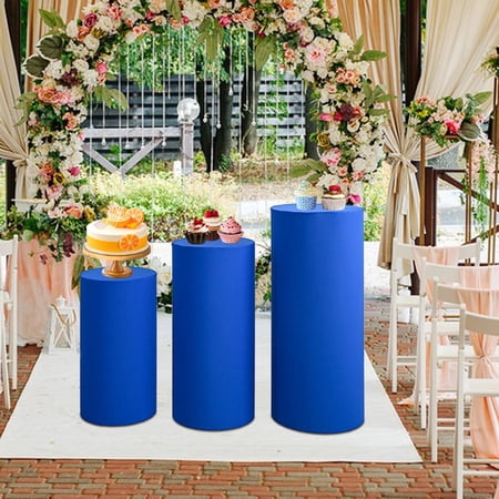 perfeclan 3Pcs Cylinder Pedestal Covers Plinth Stand Pillar Covers Cylinder Plinth Stand Covers for Engagement Wedding Decoration Props dark blue