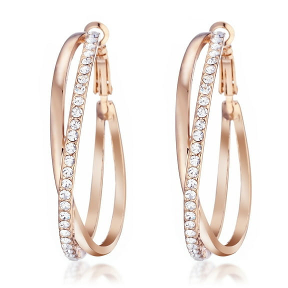 Gemini Ladies Jewerly Rose Gold Plated Big Round Hoop Swarovski Crystal Pierced EarringsGm032Rg , Size: 5cm Color: Rose Gold