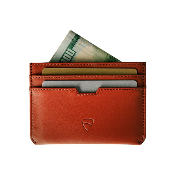 Vaultskin MOORGATE Slim Card Holder - Minimalist Leather Wallet, RFID Blocking Sleeve, Fits Front Pocket, for Men and Women (Chestnut Brown)