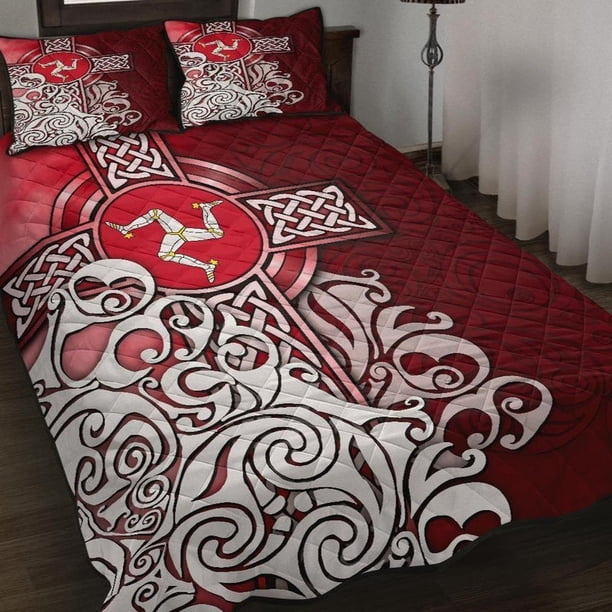 Juego de Cama Colcha Celta - Bandera de la Isla de Man con Cruz Celta