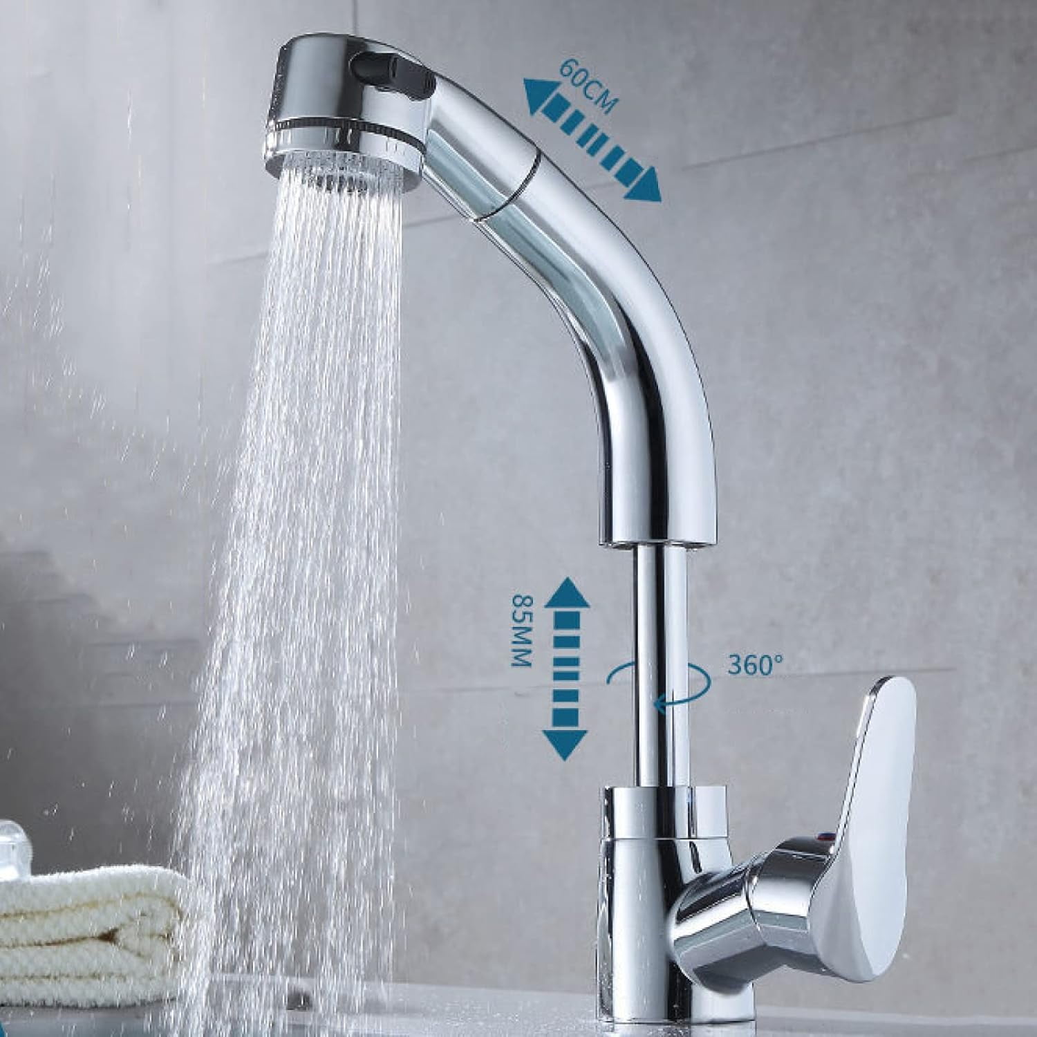 Bathroom Faucet with Pull Out Sprayer, Bathroom Sink Faucet Dual Function Basin Faucet. 360° Swivel Spout Bathroom Sink Faucet, Bathroom Sink Faucet Single Handle,Black